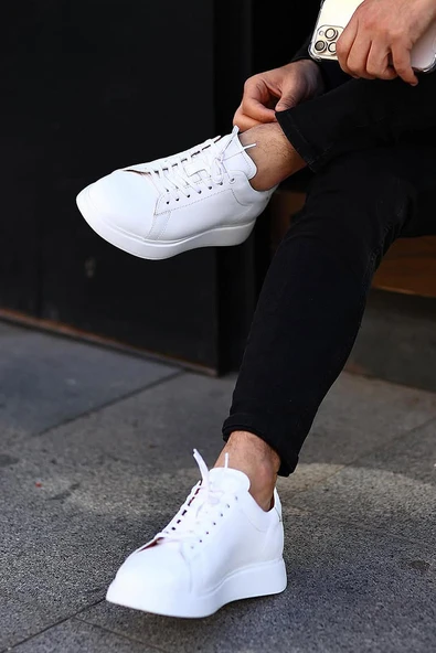 Shoetyle - Beyaz Hakiki Deri Bağcıklı Erkek Sneaker 101-7039 - 2