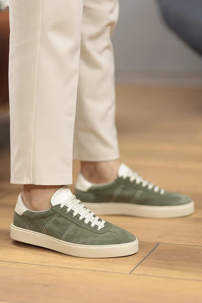 Shoetyle - Yeşil Hakiki Süet Bağcıklı Erkek Sneaker 666-3071 - Resim 3