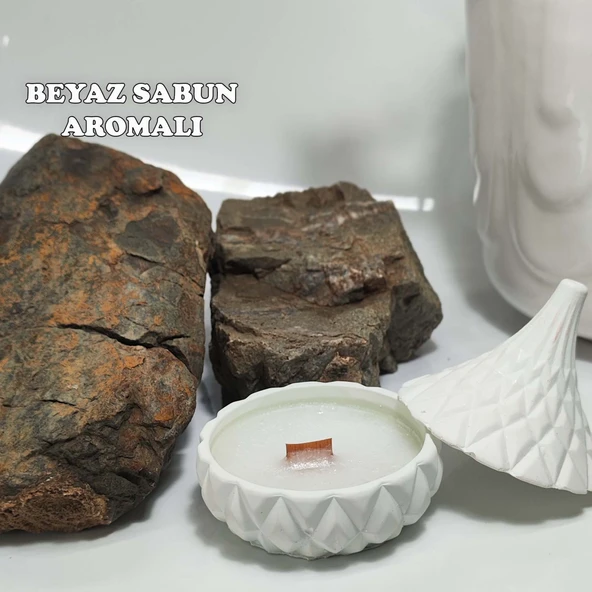 El Yapımı  Beyaz Sabun Kokulu Dekoratif Mum , Doğal ve Ferah Koku - 4