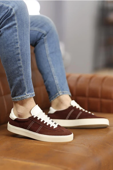 Shoetyle - Koyu Kahverengi Hakiki Süet Bağcıklı Erkek Sneaker 666-3071