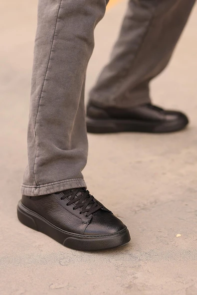 Shoetyle - Siyah Hakiki Deri Bağcıklı Erkek Sneaker 800-2501 - 3
