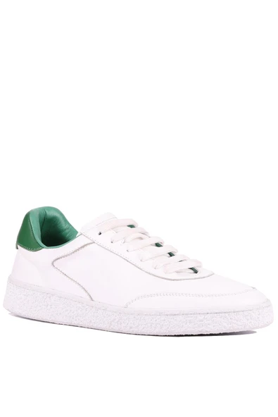 Shoetyle - Beyaz Hakiki Deri Bağcıklı Erkek Sneaker 666-11 - Resim 3