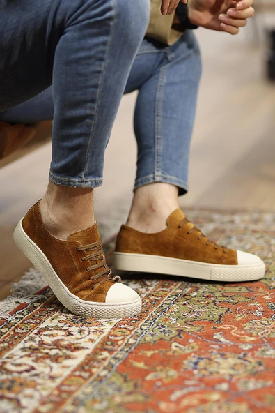 Shoetyle - Taba Hakiki Süet Bağcıklı Erkek Sneaker 666-25 - Resim 5