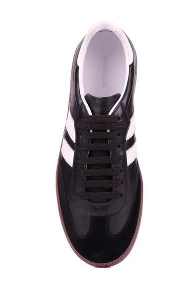 Shoetyle - Siyah Hakiki Deri Bağcıklı Erkek Sneaker 666-1077 - Resim 6