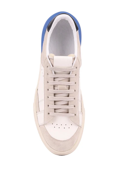 Shoetyle - Bej Süet, Beyaz Deri Bağcıklı Erkek Sneaker 666-23 - Resim 6