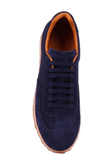 Shoetyle - Lacivert Hakiki Süet Bağcıklı Erkek Günlük Ayakkabı 666-109 - Resim 6