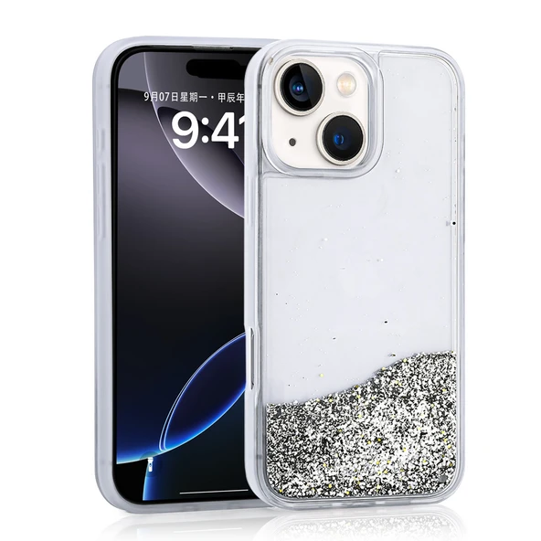 Apple iPhone 15 Kılıf Sıvılı Simli Şeffaf Arka Yüzey Zore Keto Silikon Kapak - 2
