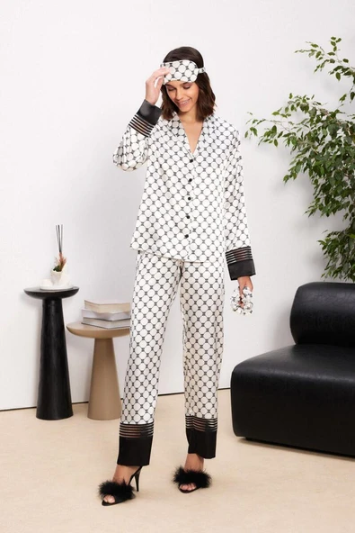 Pierre Cardin 1300 Büyük Beden Kadın Biyeli Saten Pijama Takımı