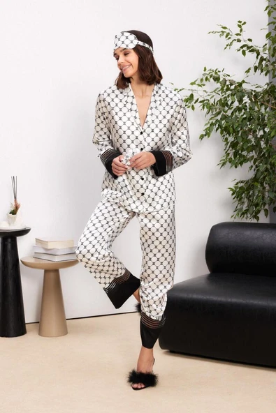 Pierre Cardin 1300 Kadın Biyeli Saten Pijama Takımı