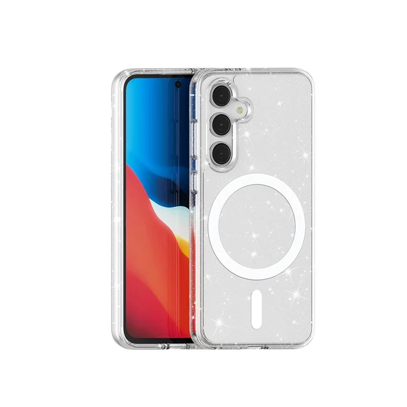 Galaxy S24 FE Kılıf Magsafe Şarj Özellikli Parlayan Simli Saydam Renkli Zore Allstar Kapak - Resim 4