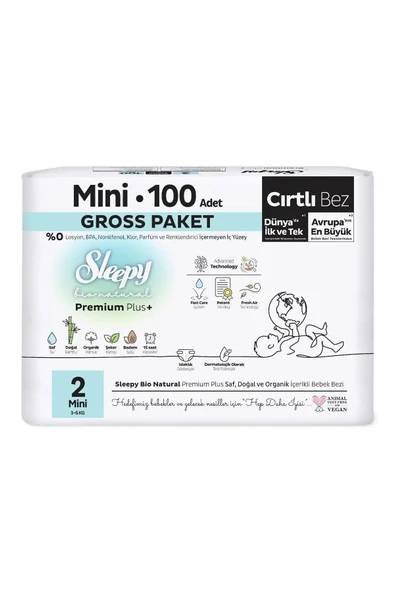 Sleepy Bio Natural Bebek Bezi Gross Paket 2 Beden 3-6 Kg 100 Adet - 4