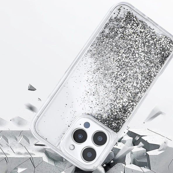 Apple iPhone 16 Pro Max Kılıf Sıvılı Simli Şeffaf Arka Yüzey Zore Keto Silikon Kapak - 9