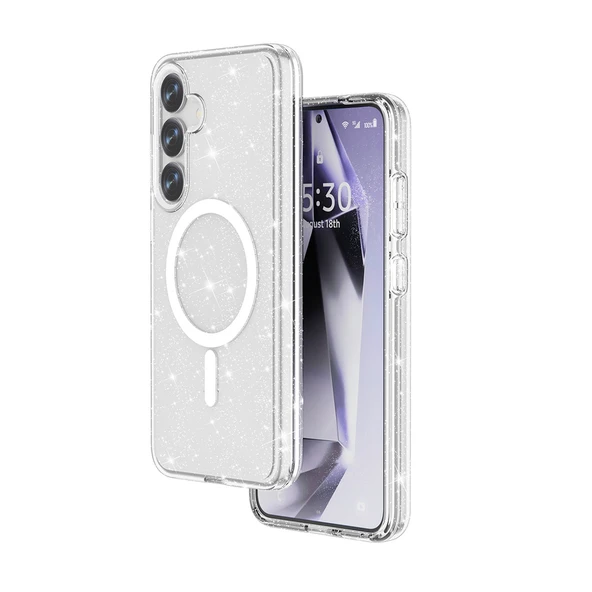 Galaxy S25 Plus Kılıf Magsafe Şarj Özellikli Parlayan Simli Saydam Renkli Zore Allstar Kapak - Resim 6