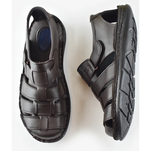 Ayakkabiburada 033 Topuk Jelli Hakiki Deri Erkek Sandalet Ayakkabı - 4