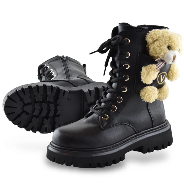 278 Ortopedik Bağcıklı Fermuarlı Kız Çocuk Bot Ayakkabı Ayıcıklı Kürklü Çocuk Bot - 3