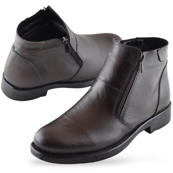 TAB3406 İçi Kürklü Hakiki Deri Erkek Bot Ayakkabı Ortopedik Taban Fermuarlı Deri Bot - 7