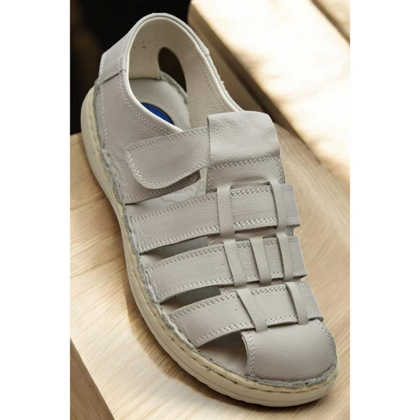 Ayakkabiburada  033 Günlük Hakiki Deri Erkek Sandalet Ayakkabı - 5