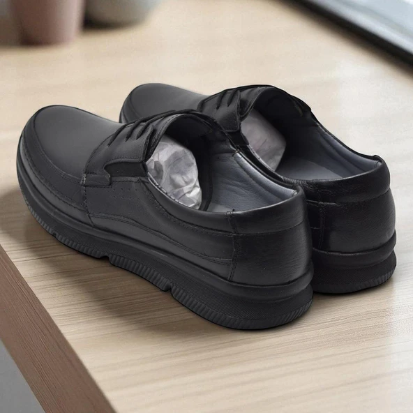 5884 Ortopedik Taban Siyah Hakiki Deri Erkek Ayakkabı Mevsimlik - Resim 10