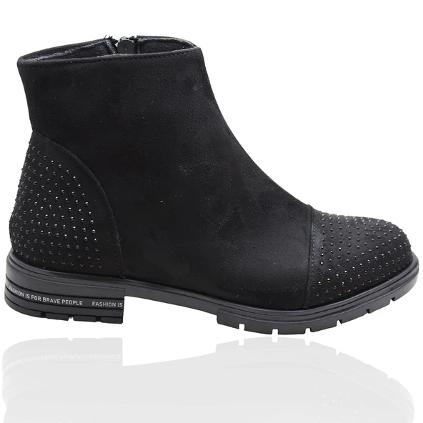 444 Günlük Fermuarlı Kadın Bot Ayakkabı Siyah Postal Nubuk SüetEnesse - 3