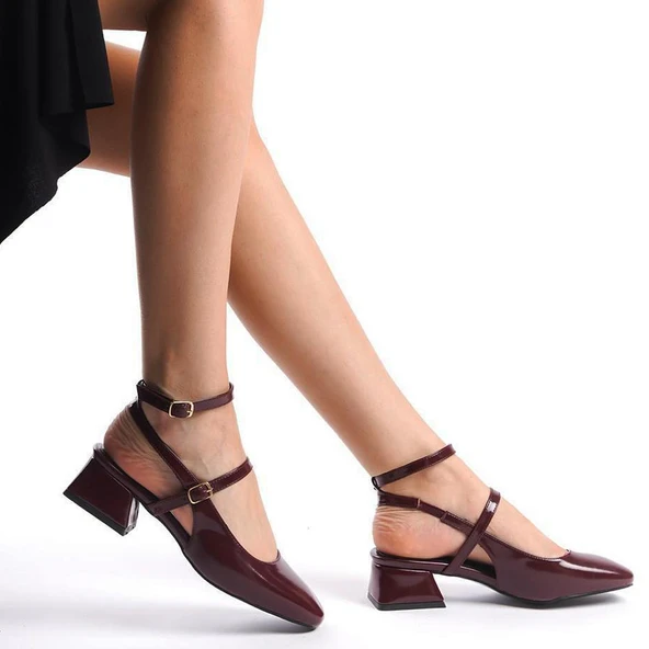 0310 Çift Bağlamalı 4 cm Kadın Topuklu Ayakkabı Düğün Nişan Abiye - 6