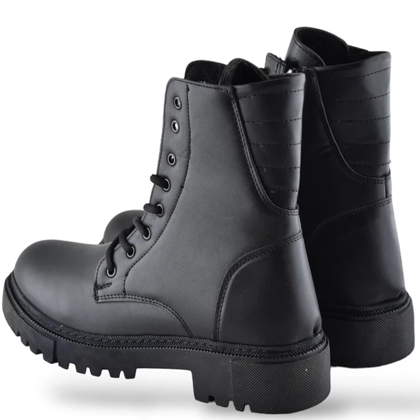 482 Günlük Bağcıklı Fermuarlı Siyah Kadın Bot Ayakkabı Kışlık Bayan Bot - 4
