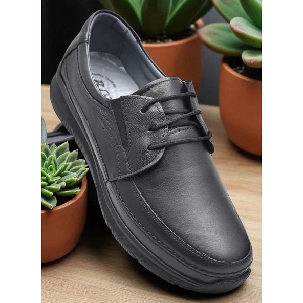 5884 Ortopedik Taban Siyah Hakiki Deri Erkek Ayakkabı Mevsimlik - Resim 7