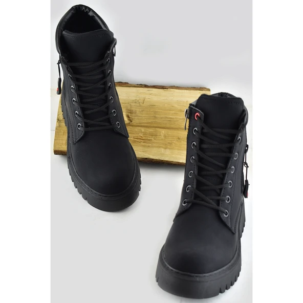 787 Günlük Bağcıklı Fermuarlı Siyah Kadın Bot Ayakkabı Kışlık Kız Çocuk Bot - 4