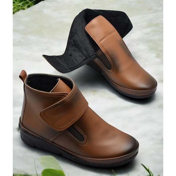 140 Ortopedik Taban Cırtlı Siyah Anne Botu Kadın Bot Postal Çizme - 7