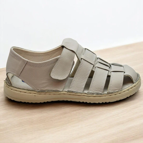 Ayakkabiburada 033 Topuk Jelli Hakiki Deri Erkek Sandalet Ayakkabı - 11