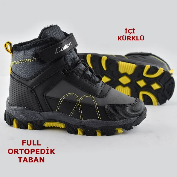 Callion 918 Ortopedik Taban Çocuk Outdoor Bot Ayakkabı Bilekli Kürklü