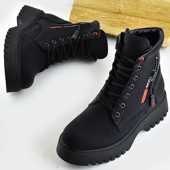 787 Günlük Bağcıklı Fermuarlı Siyah Kadın Bot Ayakkabı Kışlık Kız Çocuk Bot - 3