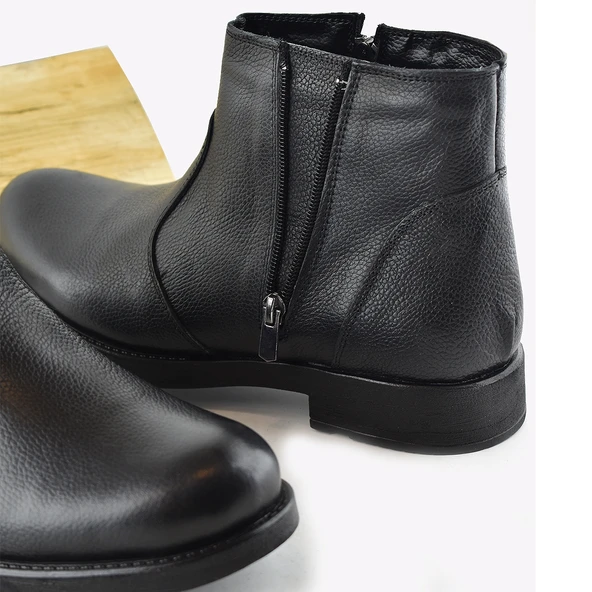 3405 İçi Kürklü Hakiki Deri Erkek Bot Ayakkabı Ortopedik Taban Fermuarlı Deri Bot - 5