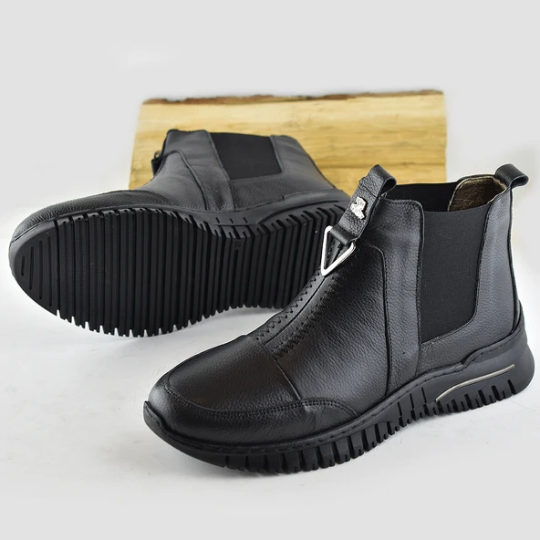 1833 Tam Ortopedik Siyah Hakiki Deri Kadın Bot Ayakkabı Anne Kışlık Deri Bot - 3