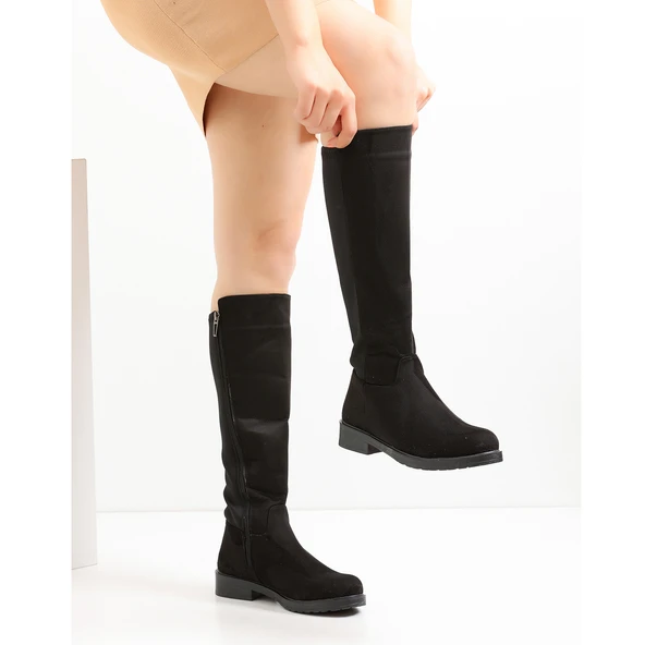 332 Siyah Günlük Fermuarlı Kadın Çizme Bot Ayakkabı Witty Çizme Postal - 7