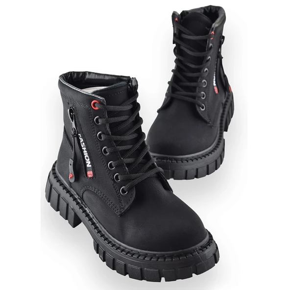 233 Günlük Bağcıklı Fermuarlı Kız Çocuk Bot Ayakkabı Postal Çizme - 2