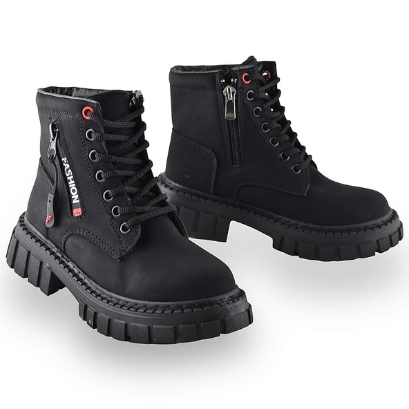 233 Günlük Bağcıklı Fermuarlı Kız Çocuk Bot Ayakkabı Postal Çizme - 3