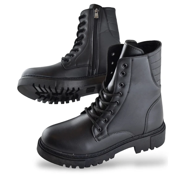 482 Günlük Bağcıklı Fermuarlı Siyah Kadın Bot Ayakkabı Kışlık Bayan Bot - 5