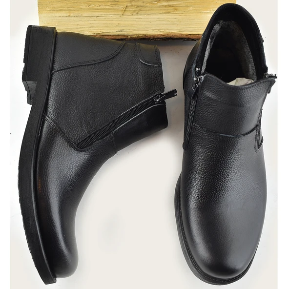 TAB3406 İçi Kürklü Hakiki Deri Erkek Bot Ayakkabı Ortopedik Taban Fermuarlı Deri Bot - 5