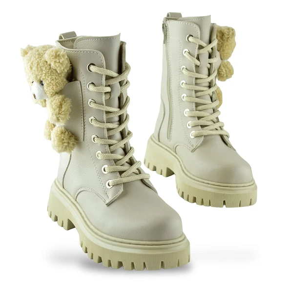 278 Ortopedik Bağcıklı Fermuarlı Kız Çocuk Bot Ayakkabı Ayıcıklı Kürklü Çocuk Bot - 8