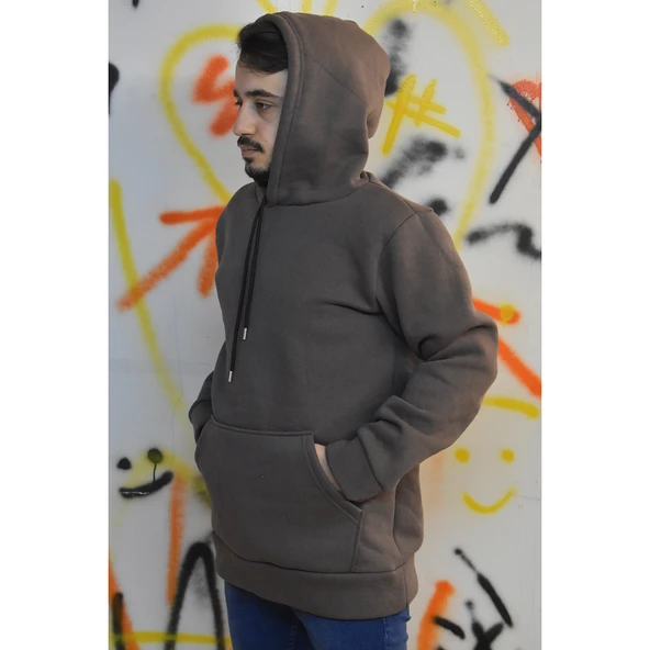 090 Kadın Erkek Polar Kapuşonlu Erkek Polar Kadın Polar Soğuk Geçirmez Oversize 3 İplik Rahat Kalıp - 3