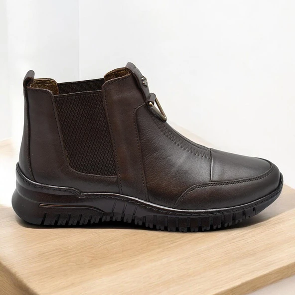 1833 Tam Ortopedik Siyah Hakiki Deri Kadın Bot Ayakkabı Anne Kışlık Deri Bot - 7