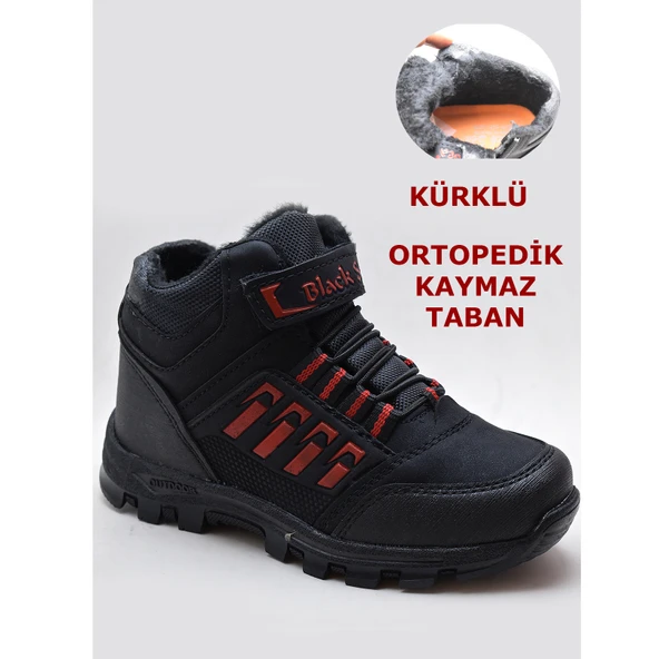 542 Ortopedik Kaymaz Taban İçi Kürklü Kışlık Çocuk Bot Ayakkabı Blacksea - 5