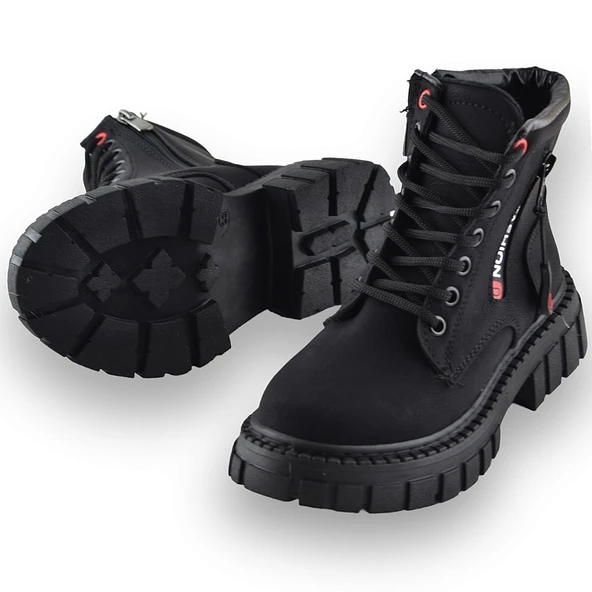 233 Günlük Bağcıklı Fermuarlı Kız Çocuk Bot Ayakkabı Postal Çizme - 6