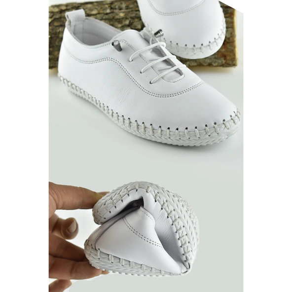 185a ORTOPEDİK Taban Günlük Hakiki Deri Kadın Ayakkabı Deri Babet - 2