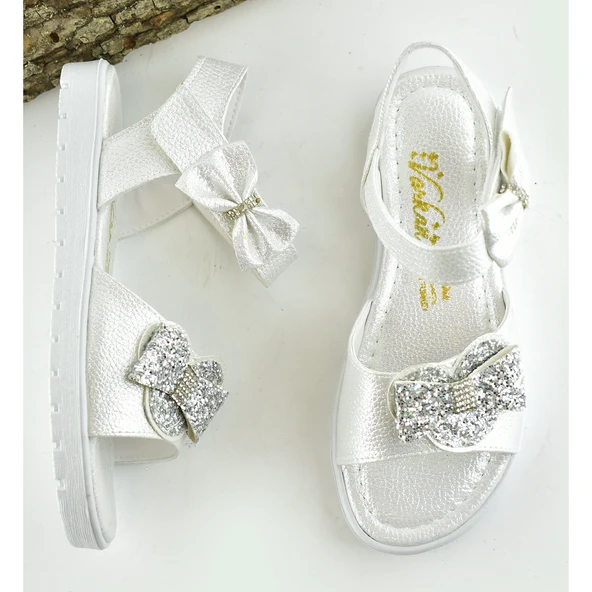 607e Ortopedik Taban Kız Çocuk Sandalet Terlik Düğün Abiye Gündelik Varkan - 4