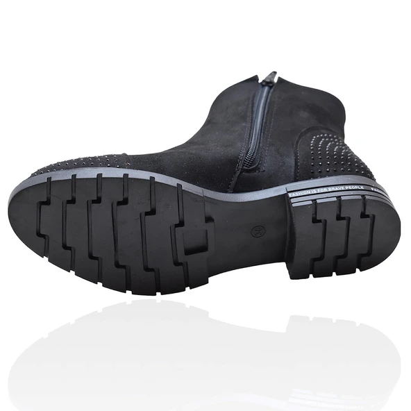 444 Günlük Fermuarlı Kadın Bot Ayakkabı Siyah Postal Nubuk SüetEnesse - 7