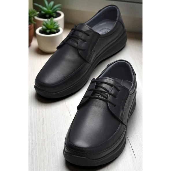 5884 Ortopedik Taban Siyah Hakiki Deri Erkek Ayakkabı Mevsimlik - Resim 6