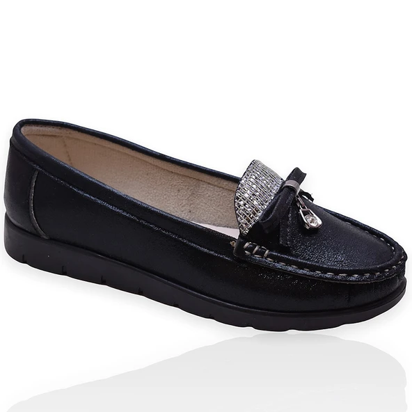 97 Rahat Taban Taşlı Tokalı Kadın Günlük Babet Ayakkabı