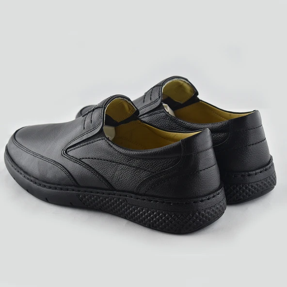 7575 Ortopedik Taban Siyah Hakiki Deri Erkek Ayakkabı Mevsimlik - 4