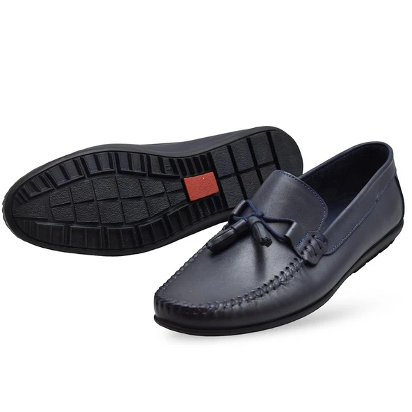 3287 Esnek Rahat Taban Lacivert Hakiki Deri Erkek Ayakkabı Yazlık Casual Laofer Erkek Ayakkabı - Resim 5